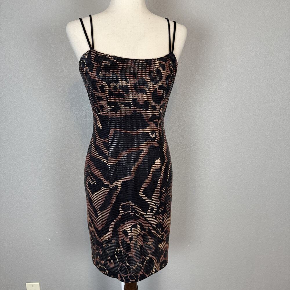 Janine Vintage Animal Print Python‎ Paillettes Sheath Dress Size S Strappy Back
